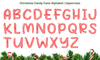 conjunto de alfabeto de bastón de caramelo de navidad, incluye letras mayúsculas y minúsculas, números y símbolos. png