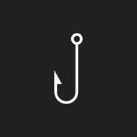 eps10 white vector barbed fishing hook line icon isolated on black background. empty fishing tackle outline symbol in a simple flat trendy modern style for your website design, logo, and mobile app