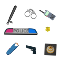 3d rendered police set includes police lamp, badge, handcuffs, police radio, etc perfect for design project png