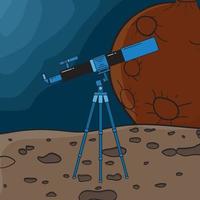 Telescope in blue and black cartoon style on planet design vector