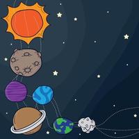 fondo del sistema solar con planeta y solar en diseño de dibujos animados vector