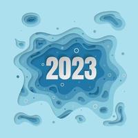 2023 text in paper cut background design with blue color for new year celebration design vector