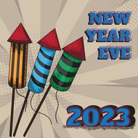 Rocket firework with 2023 and new year eve typography in retro design vector