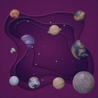 Planet design in purple space with paper cut design for education template design vector