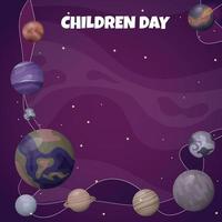 outer space background design with planets in purple design for children day vector