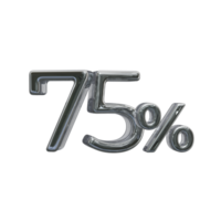 75 percent 3D number with silver color png