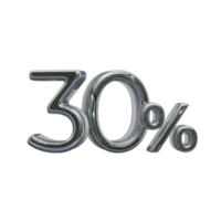 30 percent 3D number with silver color png