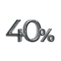 40 percent 3D number with silver color png