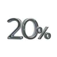 20 percent 3D number with silver color png
