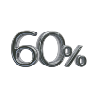 60 percent 3D number with silver color png