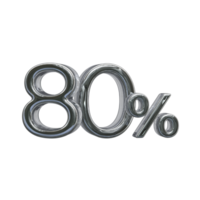 80 percent 3D number with silver color png
