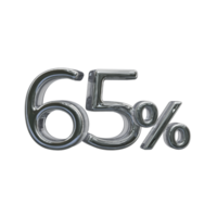 65 percent 3D number with silver color png