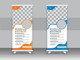 diseño de plantilla de soportes de banner enrollable corporativo, concepto de negocio. roll-up de plantilla gráfica para exposiciones, publicidad, diseño de pull-up, ilustración vectorial, pantalla, banner x moderno, banner de bandera. vector