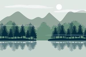 beautiful scenery with with mountains and pine trees vector