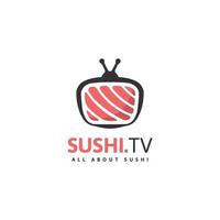 Ilustración de vector plano de plantilla de diseño de logotipo de televisión de sushi