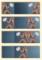 Vector background image of a part of a male body with a naked torso and biceps with a dumbbell in his hand. Cartoon. EPS 10