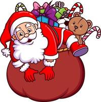 The happy santa claus is come out from the many christmas gift vector