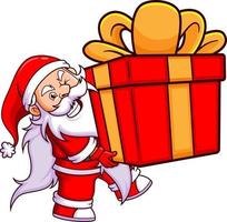 The dwarf santa claus is holding the big box for the christmas night vector