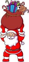 The strong santa claus is lifting the big sack of the christmas gift for the children vector