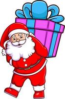 The cute santa claus is holding the big box gift for the children vector