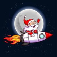 The dwarf santa claus is driving and flying with the turbo rocket in the night vector