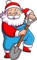 The santa claus is holding the shovel for harvest the plant in the garden vector