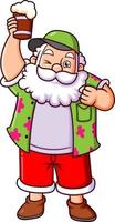 The old santa claus is doing the party with the root beer in the beach  club vector