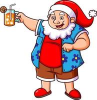 The hawaiian santa claus is enjoying the beach and drinking the fresh of juice vector