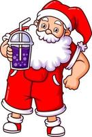 Papá Noel tiene sed y bebe jugo de uva vector