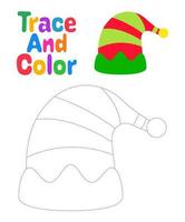 Christmas elf hat tracing worksheet for kids vector