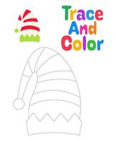 Christmas elf hat tracing worksheet for kids vector