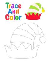 Christmas elf hat tracing worksheet for kids vector