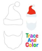 Beard with christmas hat, tracing worksheet for kids vector