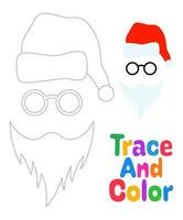 Beard with christmas hat and glasses, tracing worksheet for kids vector