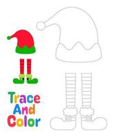 Elf hat and shoes tracing worksheet for kids vector