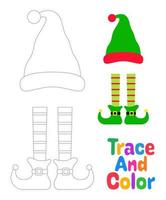 Elf hat and shoes tracing worksheet for kids vector