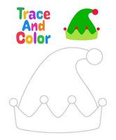 Christmas elf hat tracing worksheet for kids vector