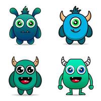 set cute monster colorful design mascot kawaii vector