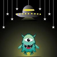 divertido diseño de ilustración vectorial alienígena y fondo del espacio exterior vector