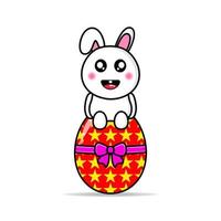 cute bunny sitting on the Easter egg vector design kawaii