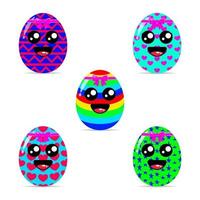 conjunto lindo huevo de pascua mascota diseño kawaii vector