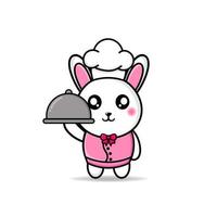 cute rabbit chef brings food design mascot kawaii vector