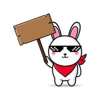 cute cool bunny carrying a blank text board design mascot kawaii vector