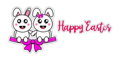 cute rabbit happy easter vector design kawaii