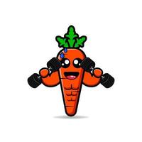 cute carrots lift 2 barbells design mascot kawaii vector