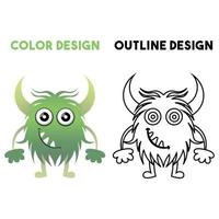 vector green monster colorful and outlines. Design for prints, decorations, t-shirts, illustrations, or stickers