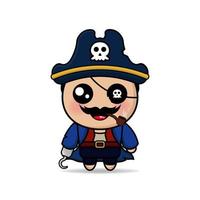 cute pirate smoking cigarette pipe design mascot kawaii vector