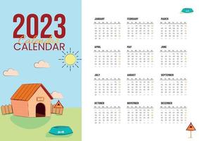 plantilla de calendario 2023 amante de los animales dibujada a mano vector