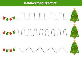 trazando líneas para niños. árbol de navidad de dibujos animados. Practica de la escritura. vector