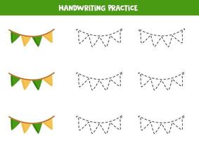 Tracing lines for kids with colorful garland. Writing practice. vector